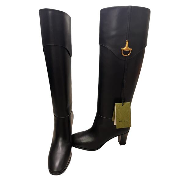 Gucci Woman Half horsebit knee length boot in Black Leather size 7.5 - Picture 9 of 11